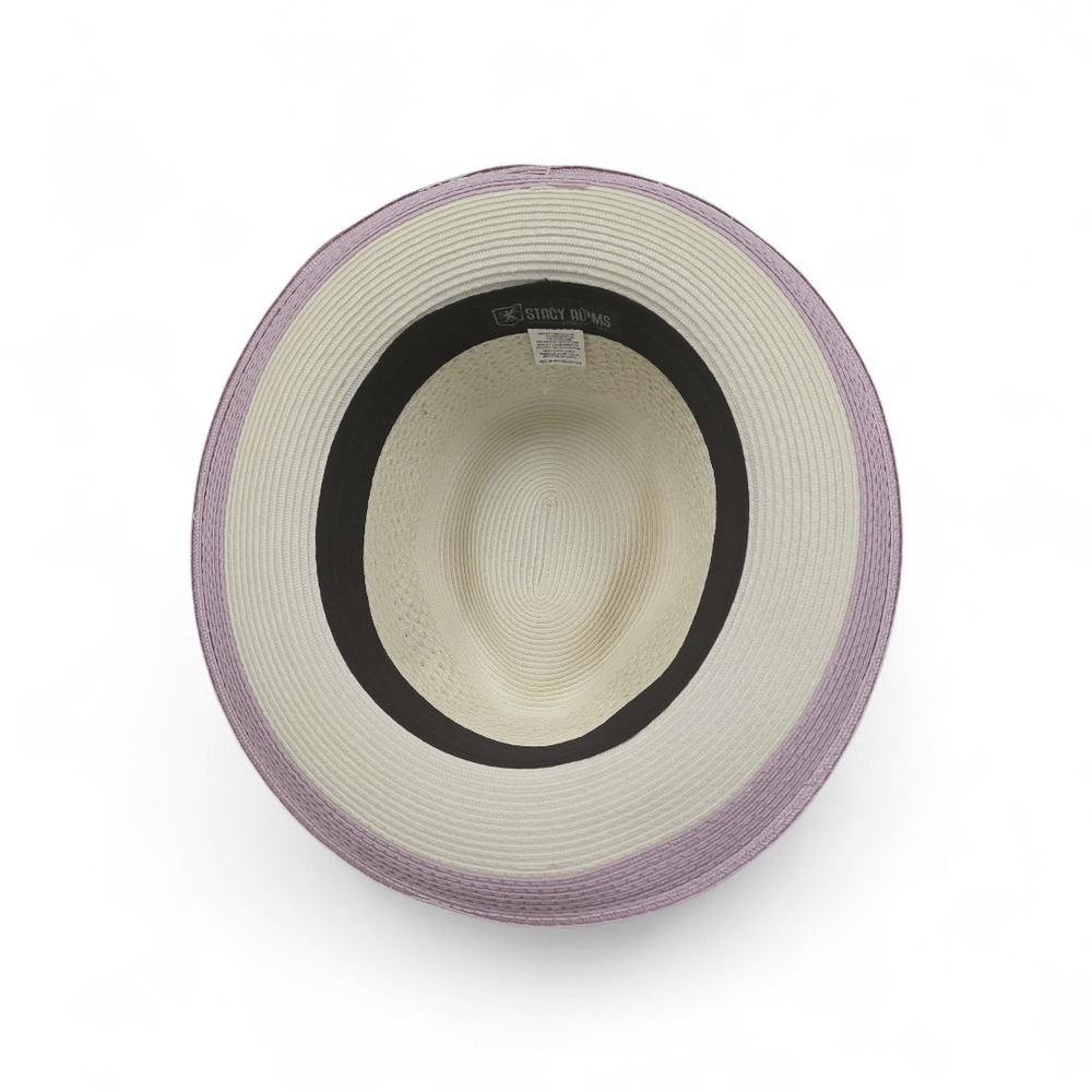 STACY ADAMS "TYRONE" POLY BRAIDED PINCH FRONT LAVENDER/ CREAM MENS FEDORA HAT. - Picture 6 of 7
